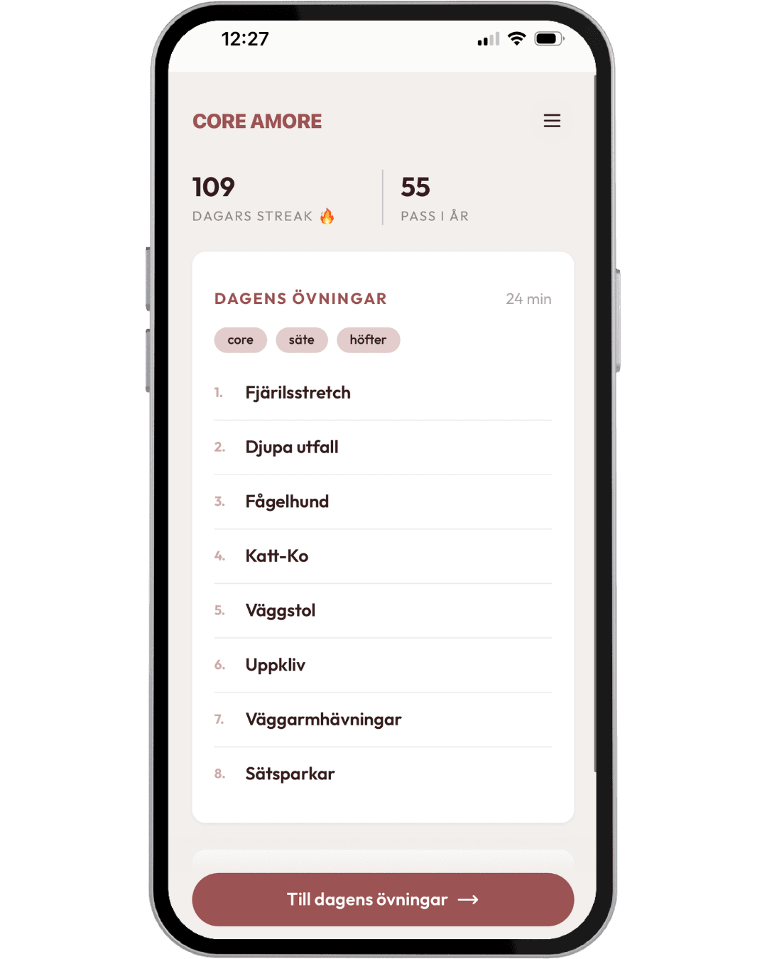 Core Amore dashboard screen